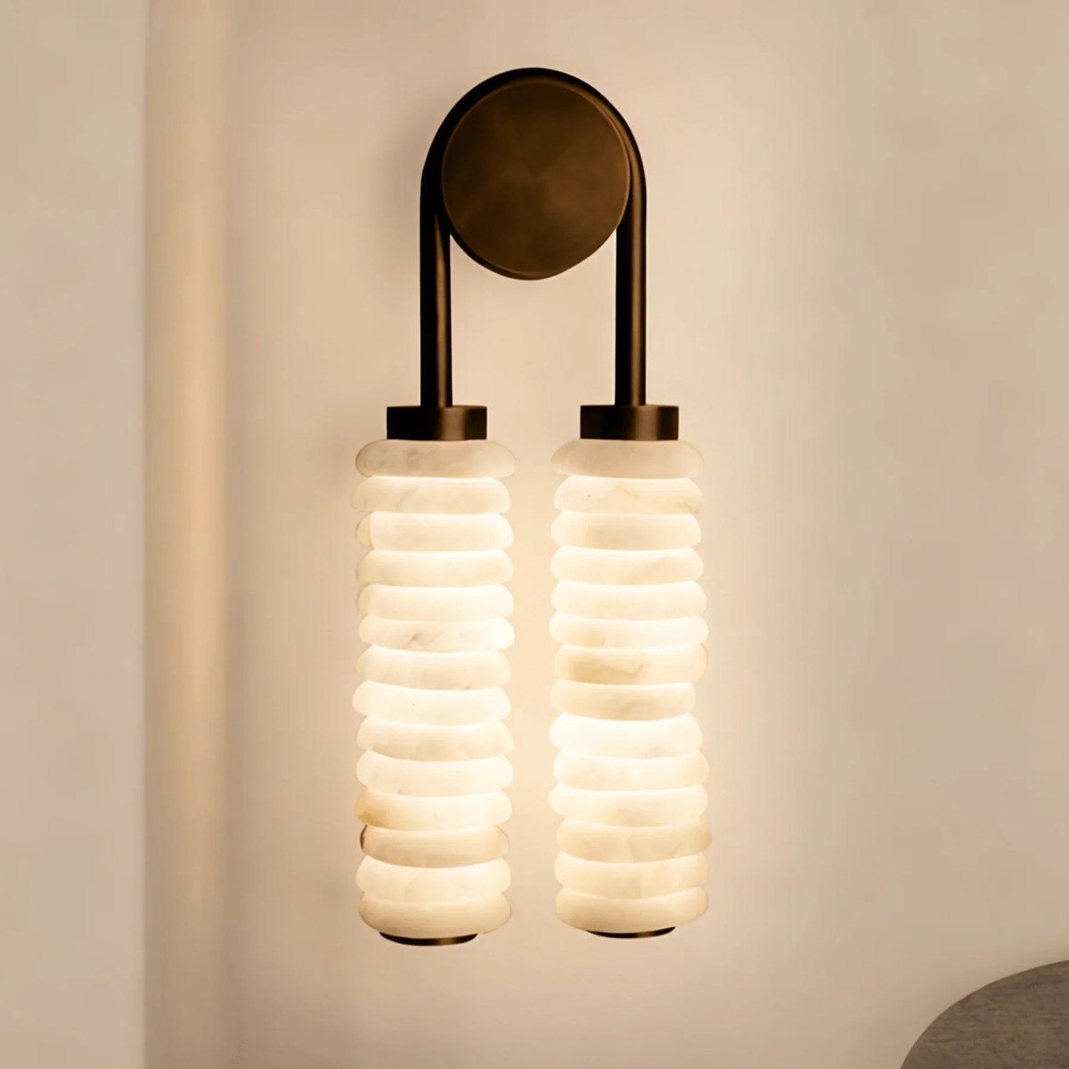 Twin Wall Sconce in alabaster for Hallway by AUVIELIGHT