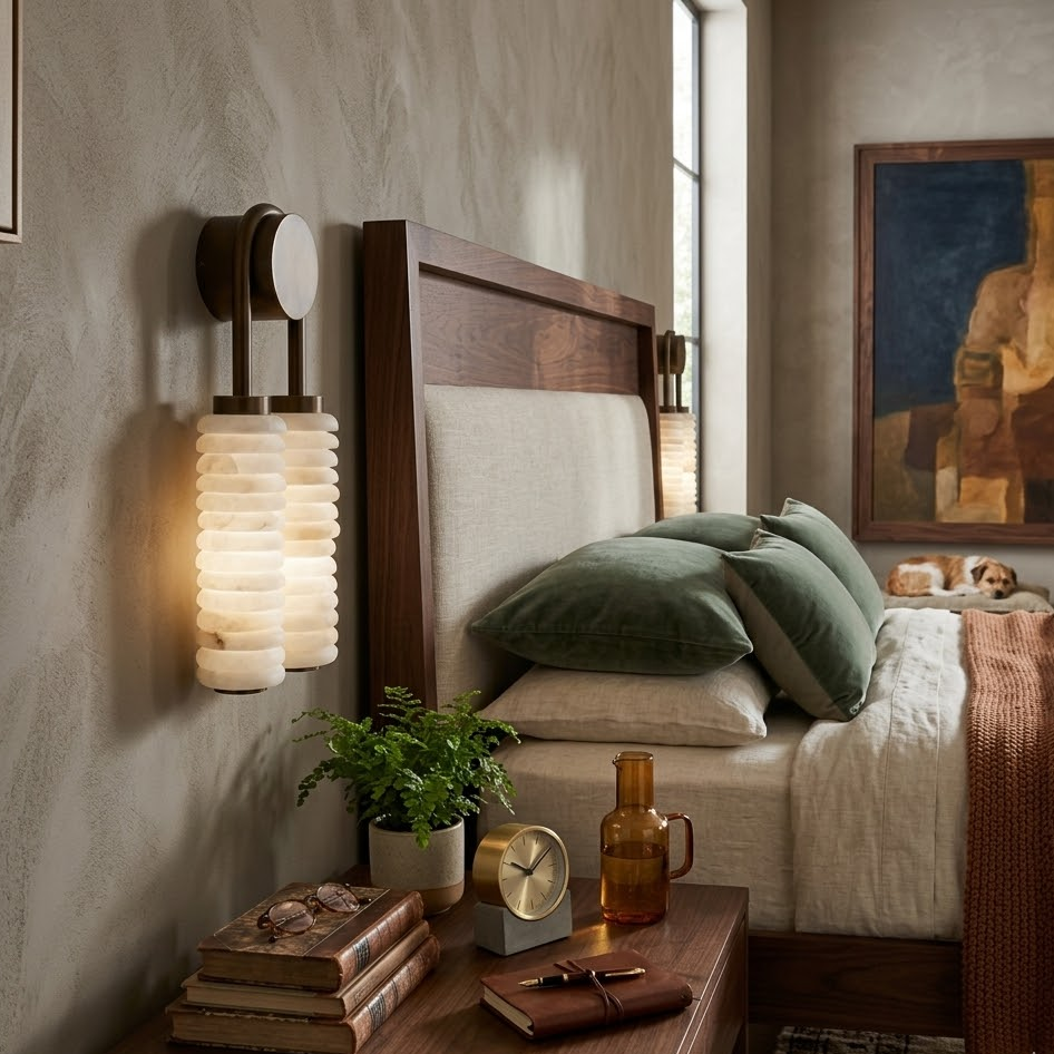 Twin Wall Sconce in alabaster for Hallway by AUVIELIGHT