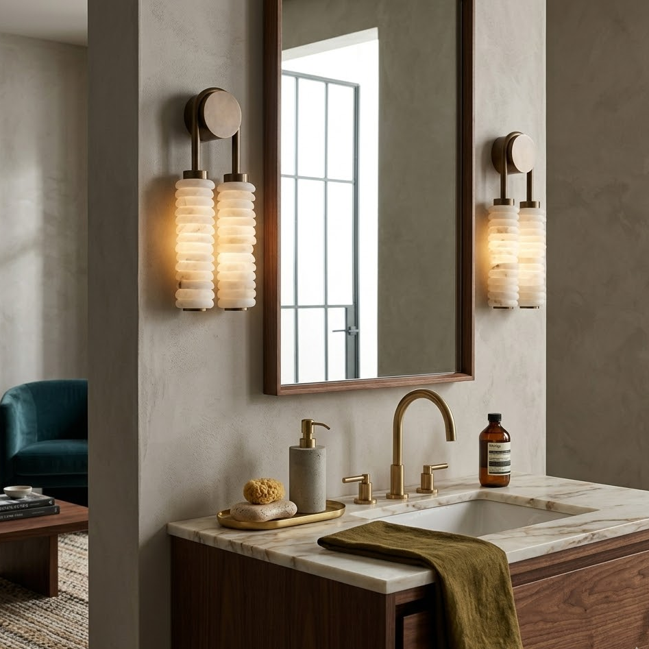 Twin Wall Sconce in alabaster for Hallway by AUVIELIGHT