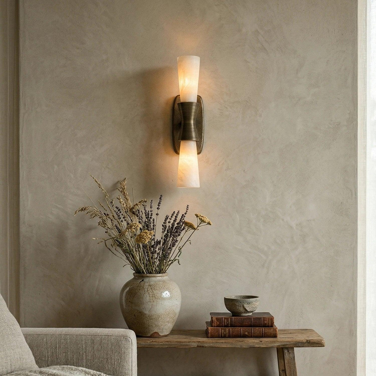 Twist Tapered Wall Sconce in alabaster for Hallway by AUVIELIGHT