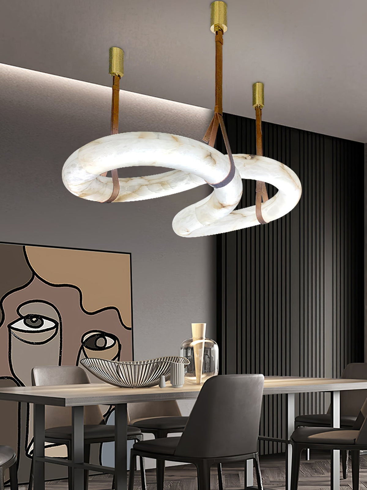 Twisted Ring Chandelier in alabaster for Dining Room by AUVIELIGHT