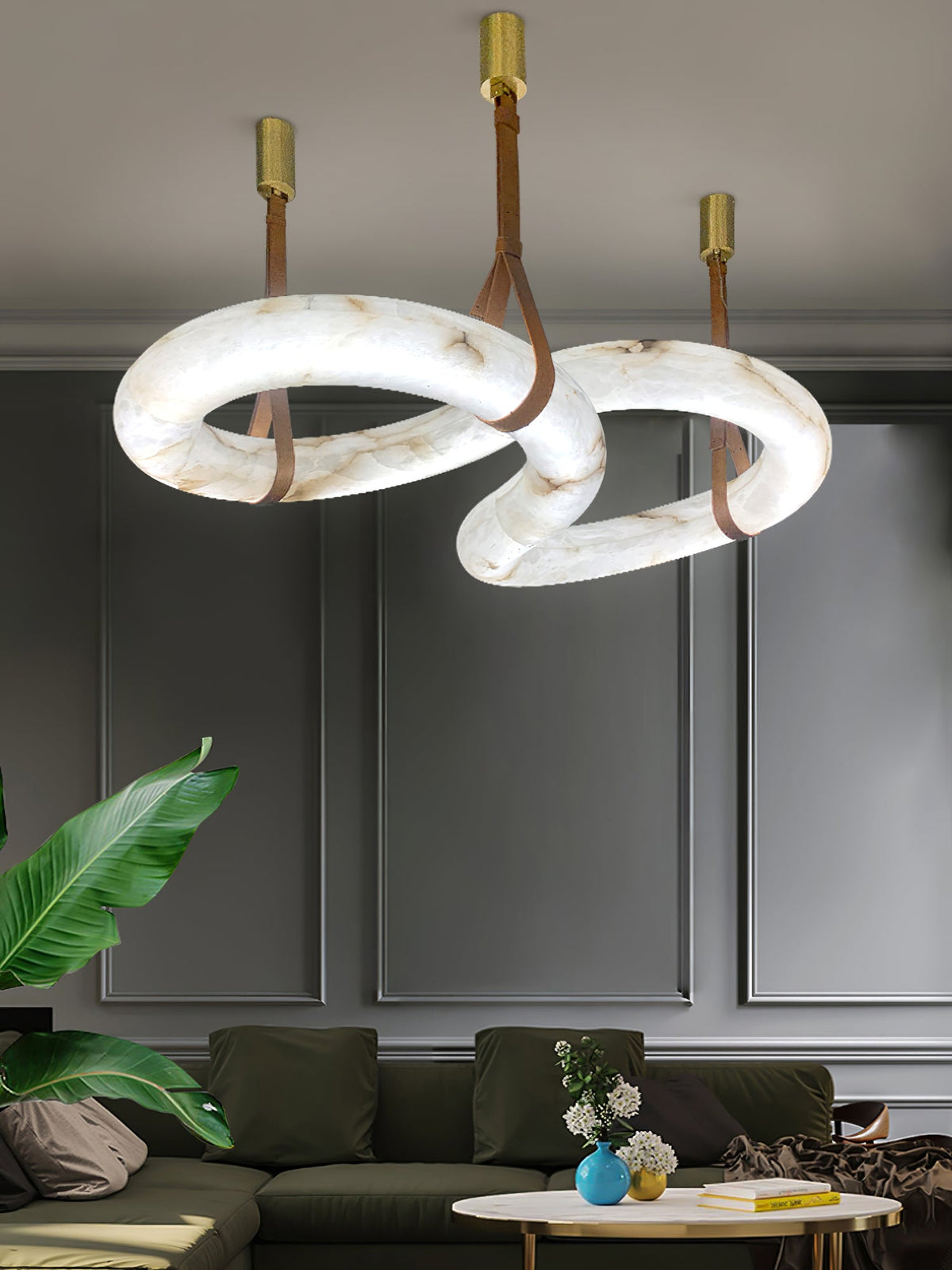 Twisted Ring Chandelier in alabaster for Dining Room by AUVIELIGHT