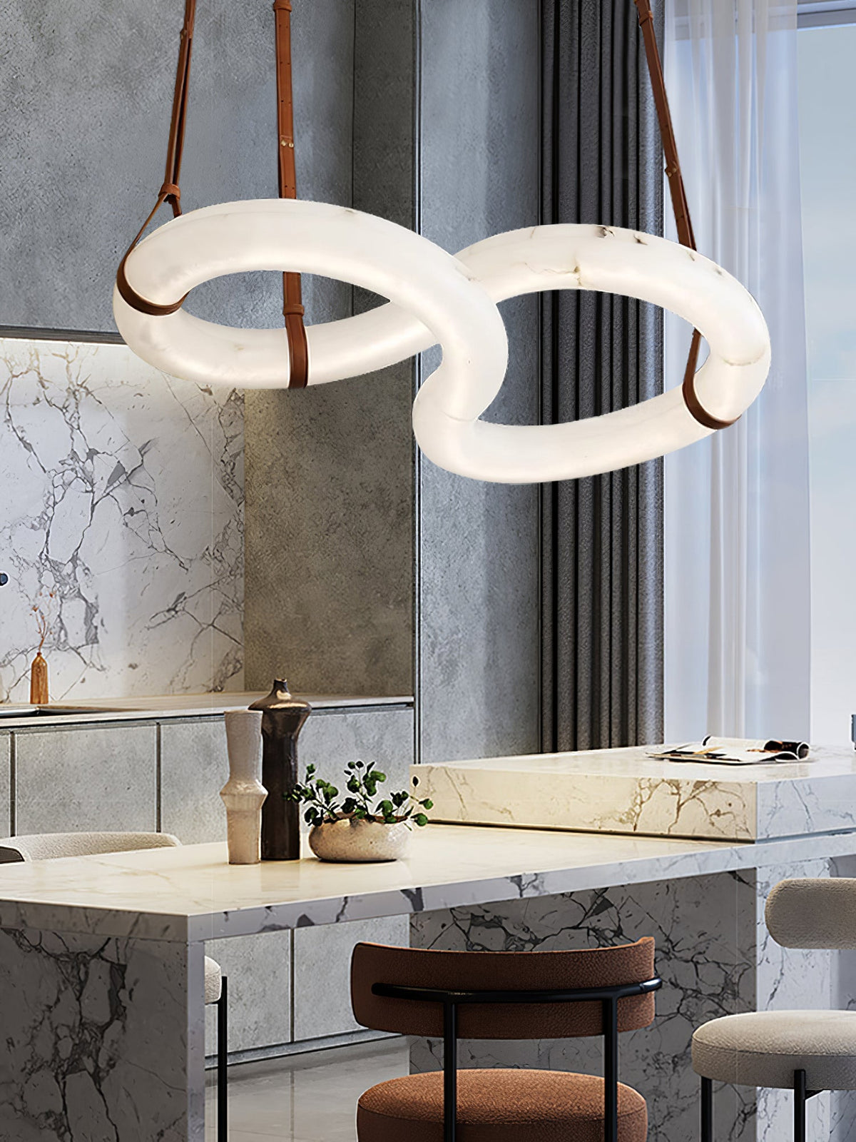 Twisted Ring Chandelier in alabaster for Dining Room by AUVIELIGHT