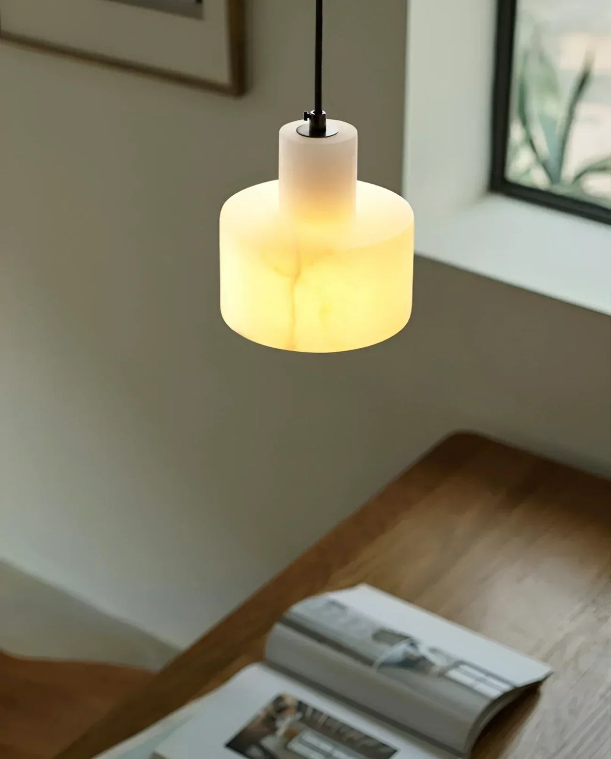 Two-Tier Drum Pendant Light in alabaster for Kitchen Island by AUVIELIGHT