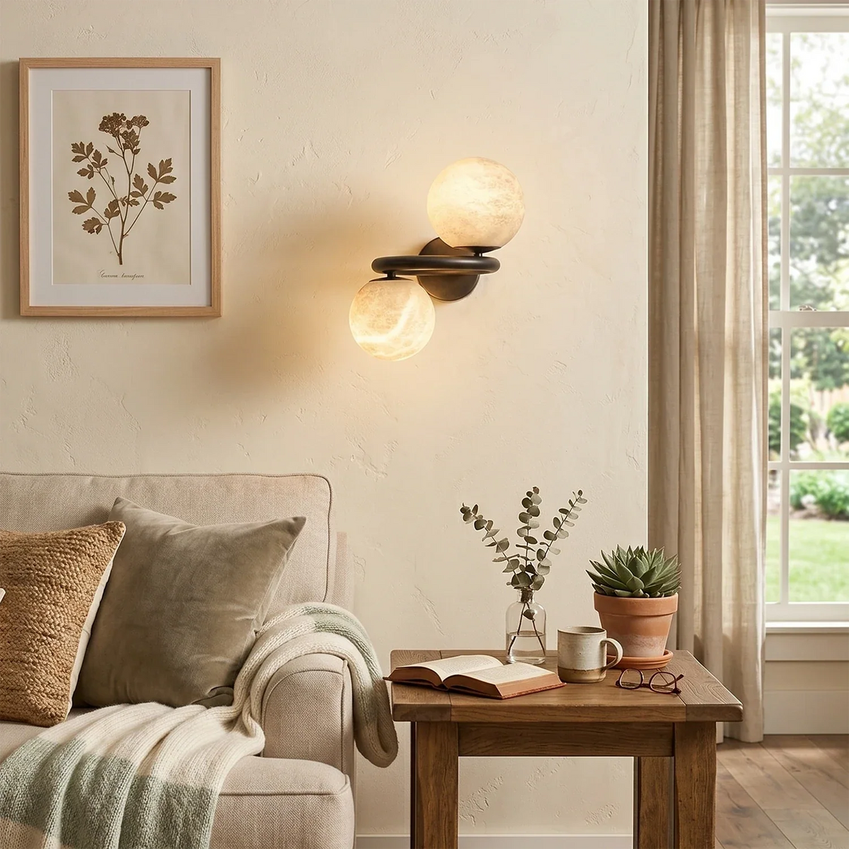 Globe Spherical Wall Sconce in alabaster for Hallway by AUVIELIGHT