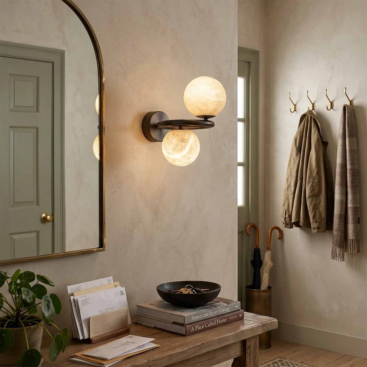 Globe Spherical Wall Sconce in alabaster for Hallway by AUVIELIGHT