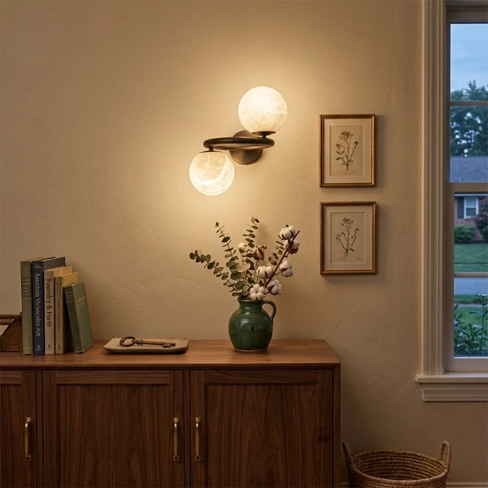 Globe Spherical Wall Sconce in alabaster for Hallway by AUVIELIGHT