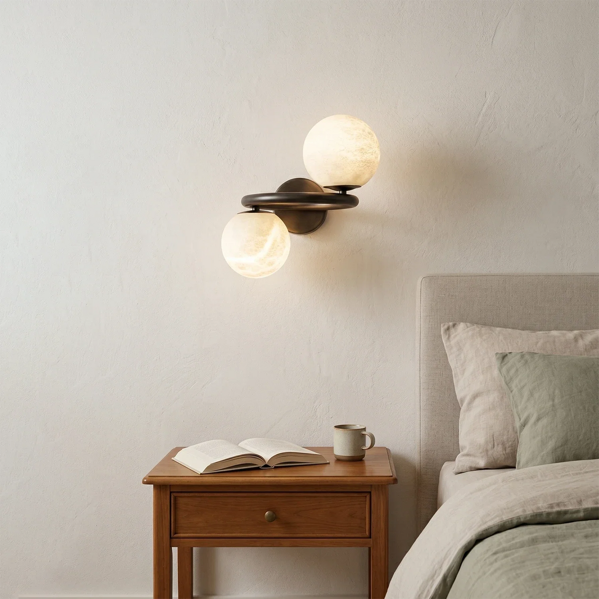 Globe Spherical Wall Sconce in alabaster for Hallway by AUVIELIGHT