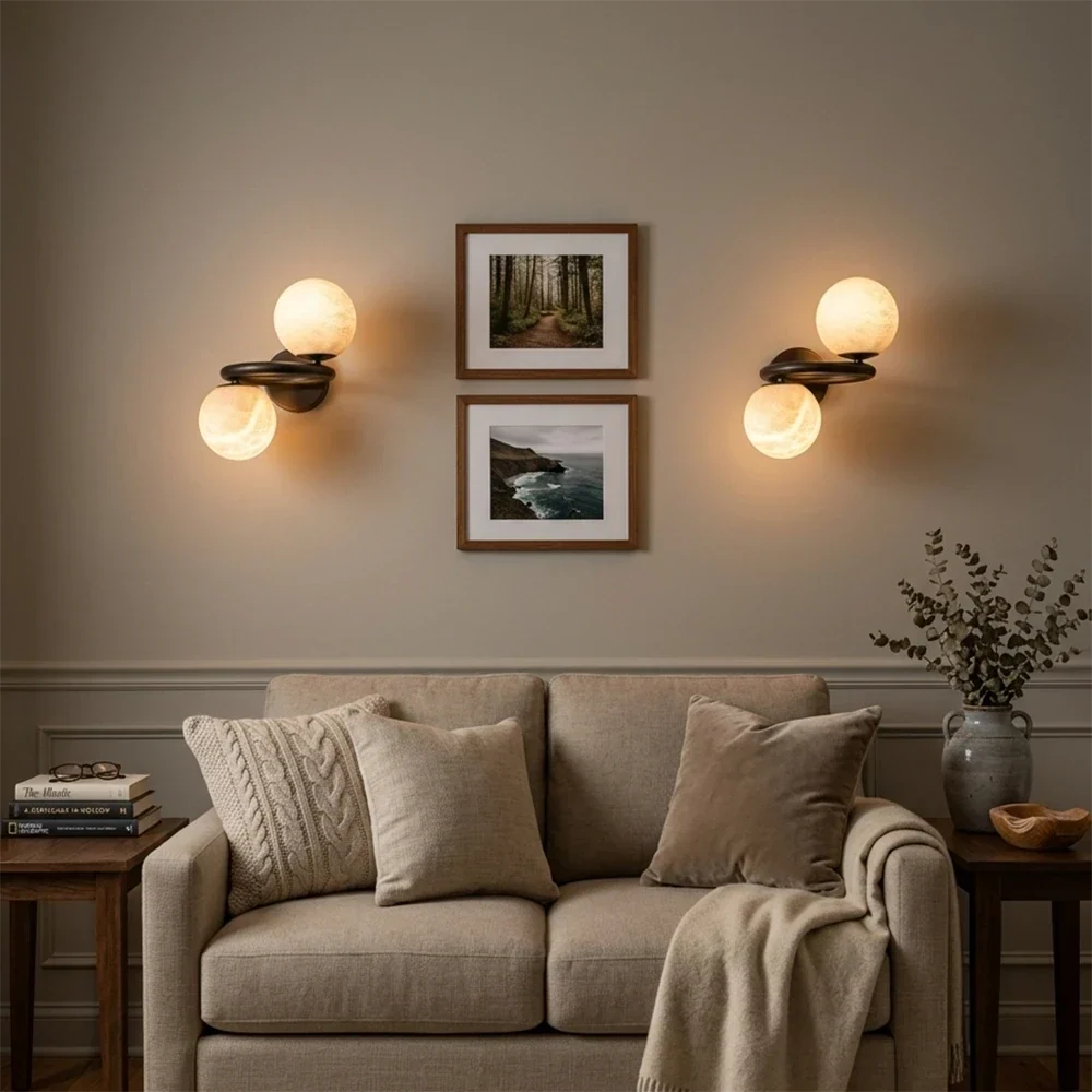 Globe Spherical Wall Sconce in alabaster for Hallway by AUVIELIGHT