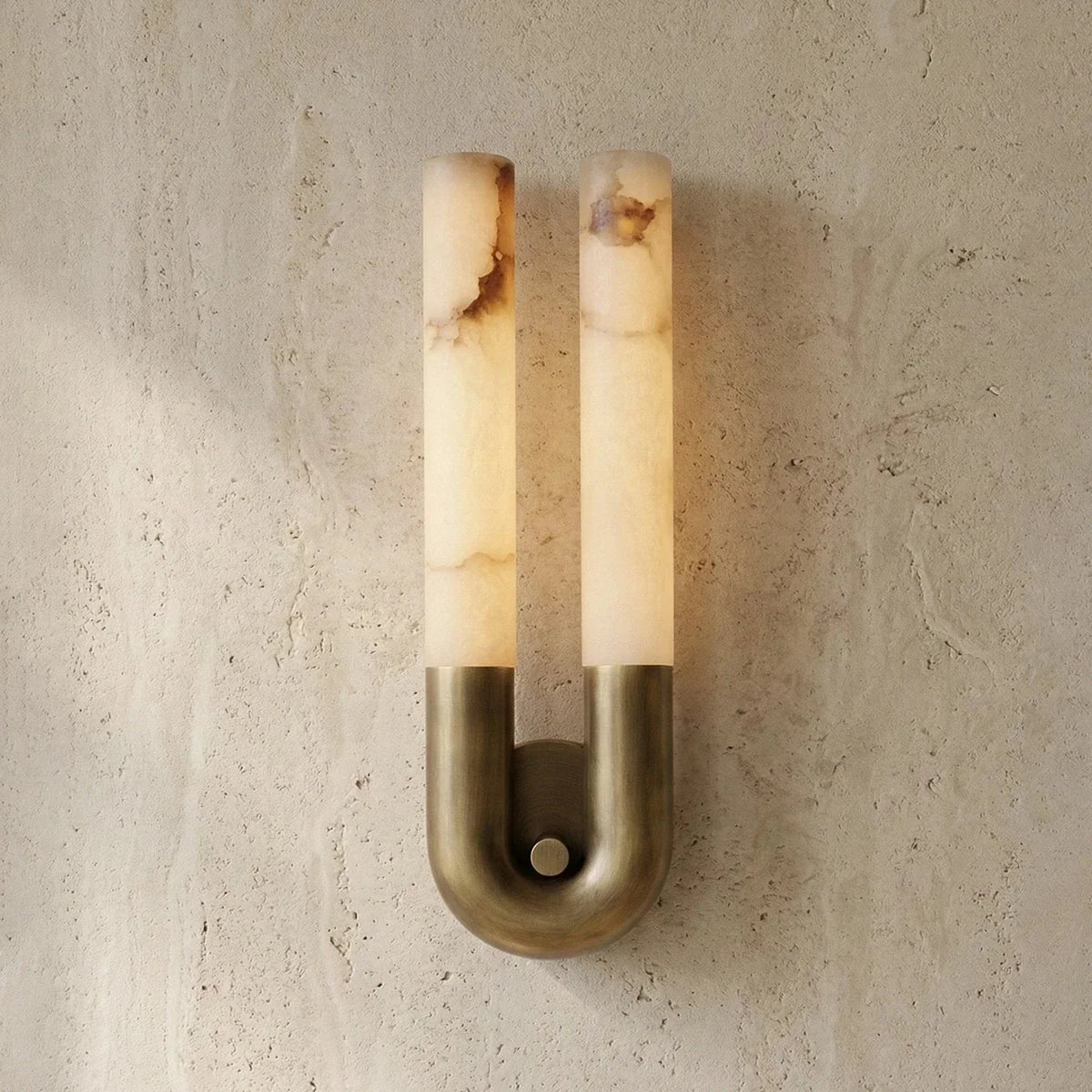 U-Shape Arch Wall Sconce in alabaster for Hallway by AUVIELIGHT, Dia 14cm x H 45cm / ∅ 5.5″ x H 17.7″ / Bronze / Warm Light