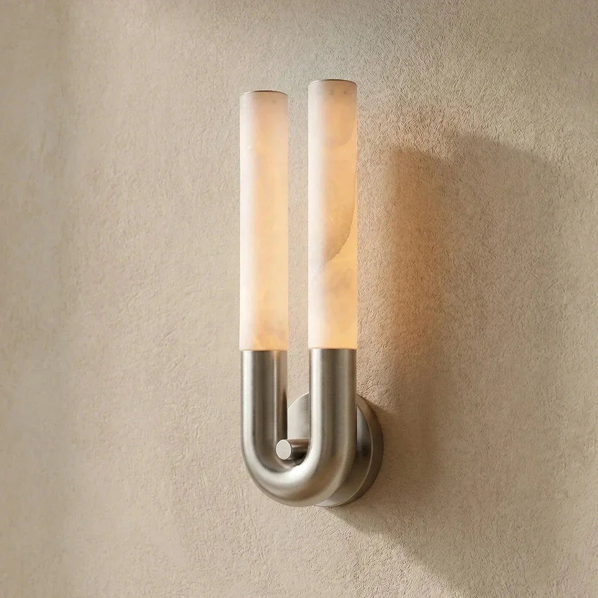 U-Shape Arch Wall Sconce in alabaster for Hallway by AUVIELIGHT, Dia 14cm x H 45cm / ∅ 5.5″ x H 17.7″ / Nickel / Warm Light