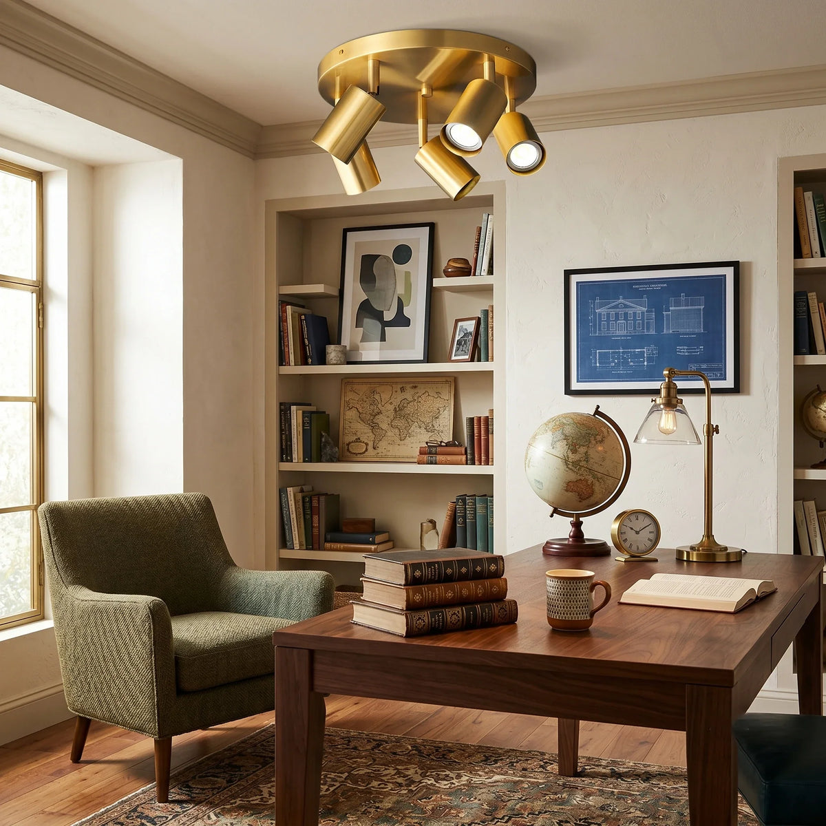 Vance Directional Flush Mount in brass for Low Ceilings by AUVIELIGHT
