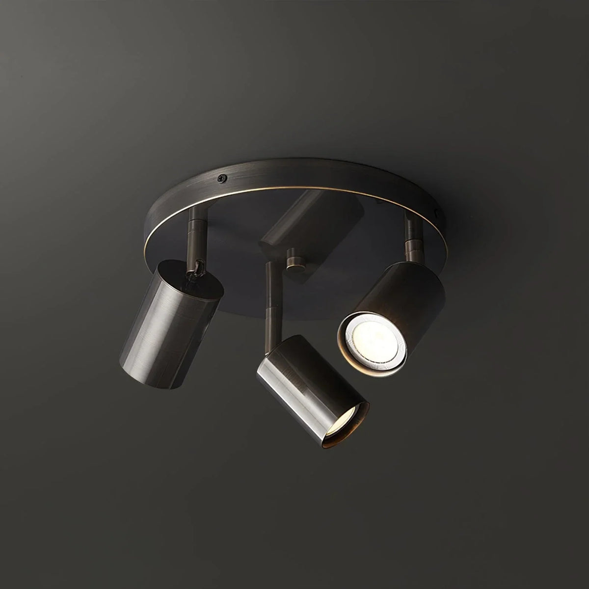 Vance Directional Flush Mount in brass for Low Ceilings by AUVIELIGHT, 3 heads ∅9.8" xH5.9" /Dia 25cm x H15cm / Black