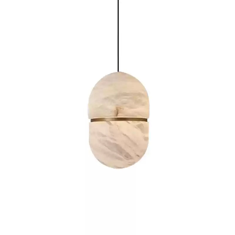Velo Capsule Pendant Light in alabaster for Kitchen Island by AUVIELIGHT, Dia 14 cm × H 24cm / ∅ 5.5″ × H 9.4″ / White & Brass and 2 other sizes