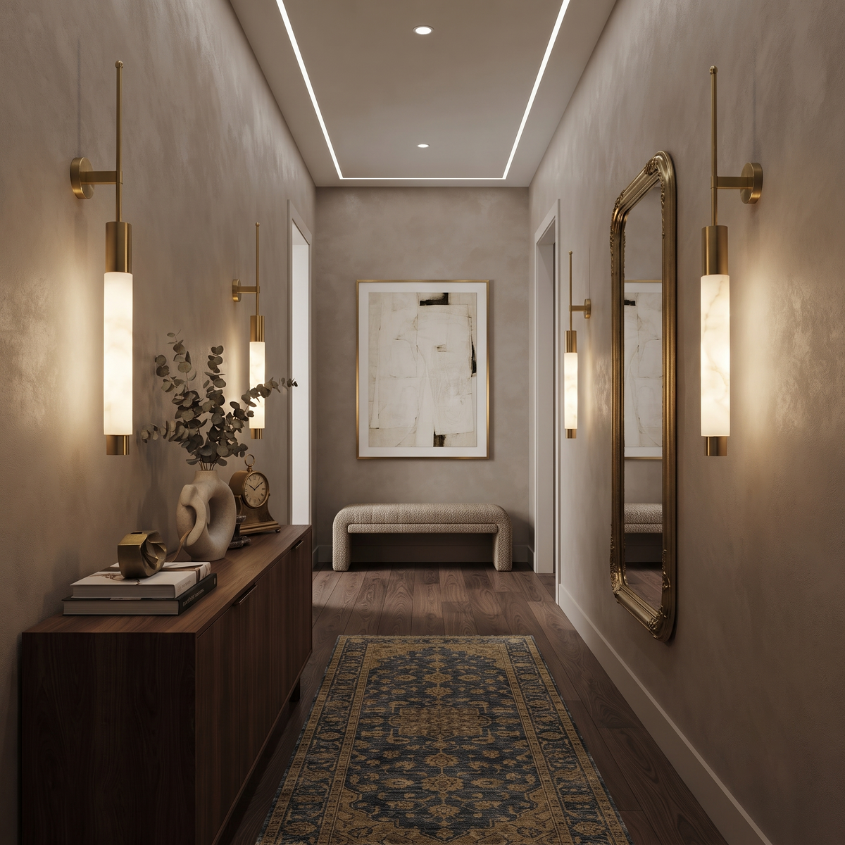 Verita Linear Wall Sconce in alabaster for Hallway by AUVIELIGHT