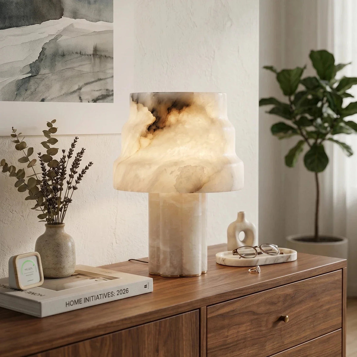 Verona Table Lamp in alabaster for Living Room by AUVIELIGHT