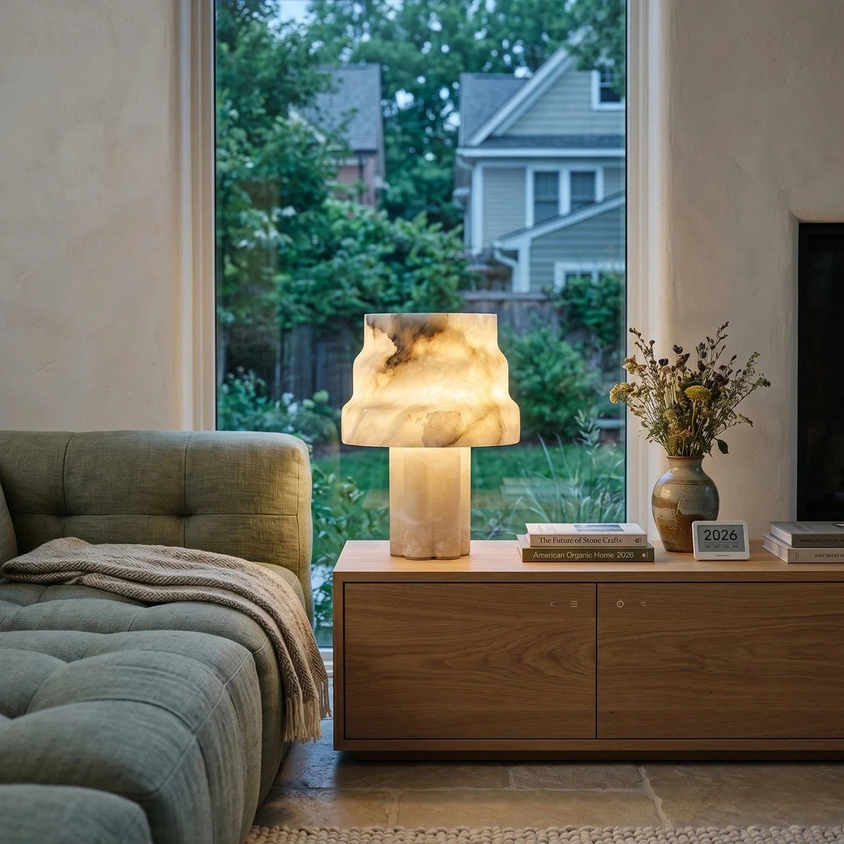 Verona Table Lamp in alabaster for Living Room by AUVIELIGHT