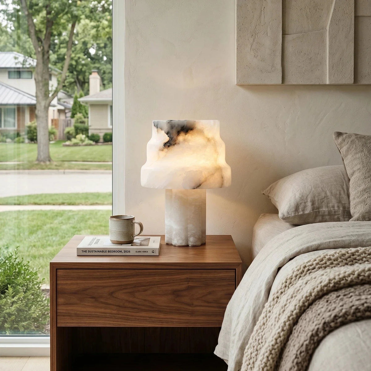 Verona Table Lamp in alabaster for Living Room by AUVIELIGHT