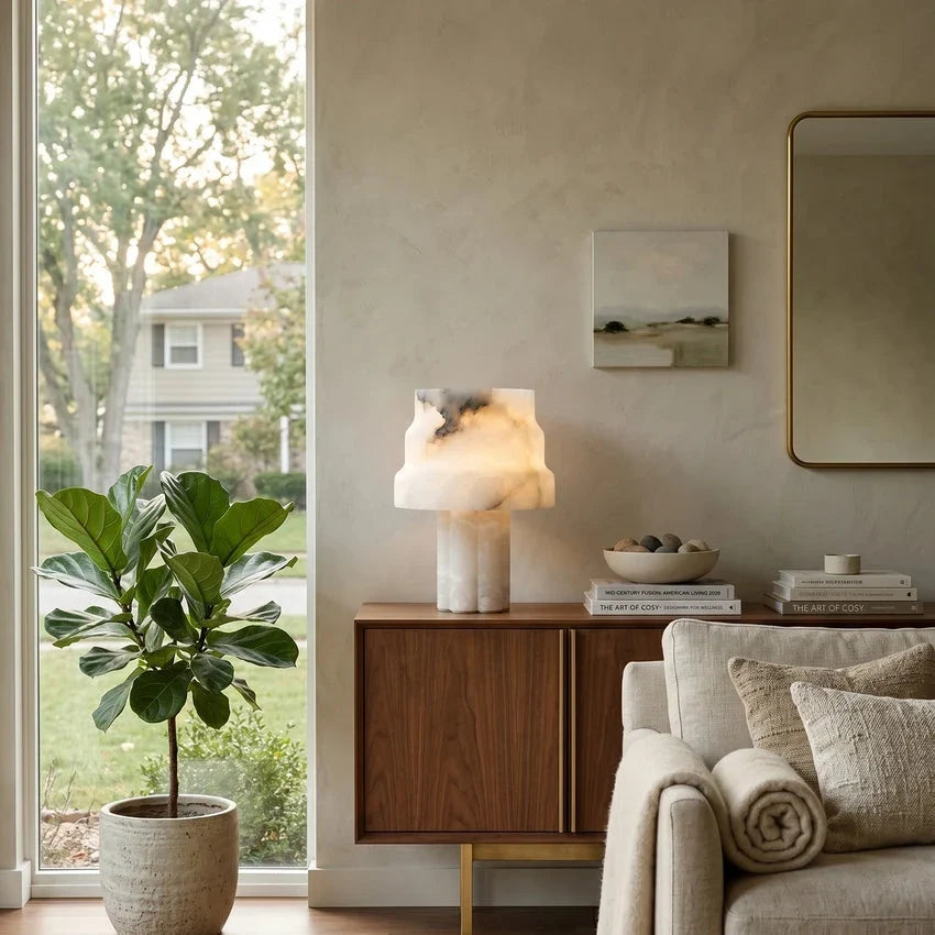Verona Table Lamp in alabaster for Living Room by AUVIELIGHT