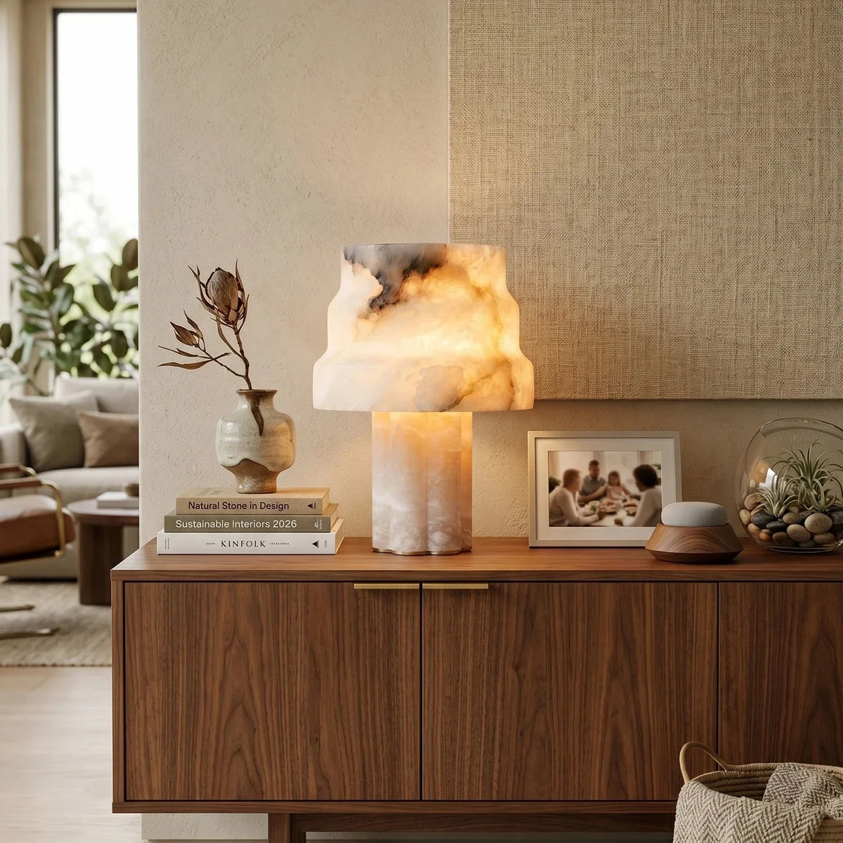 Verona Table Lamp in alabaster for Living Room by AUVIELIGHT
