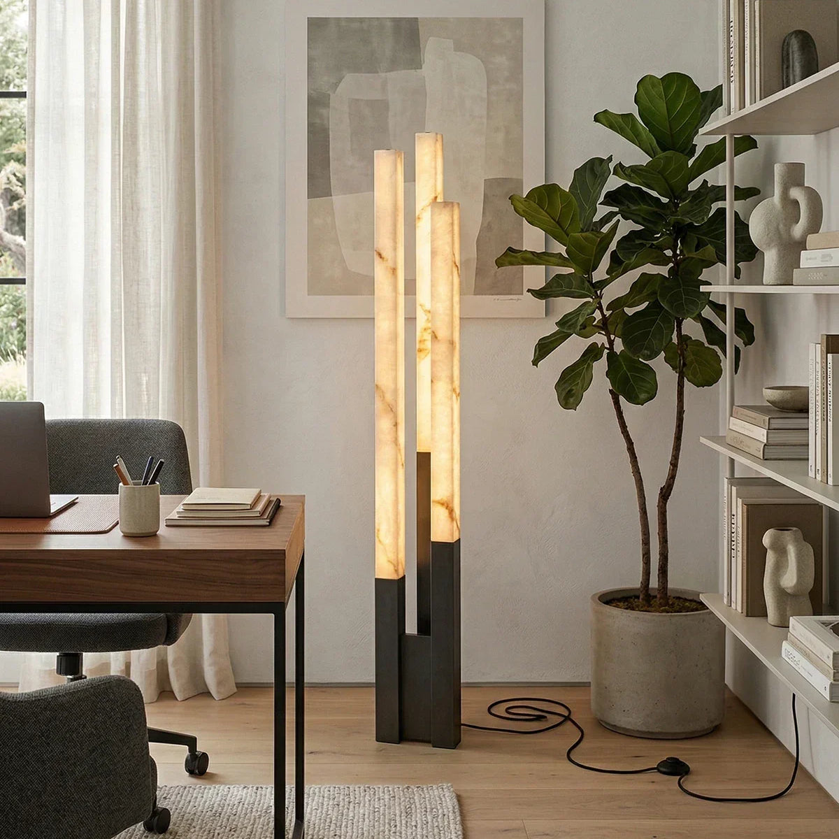 Vertical Geometric Floor Lamp in alabaster for Living Room by AUVIELIGHT