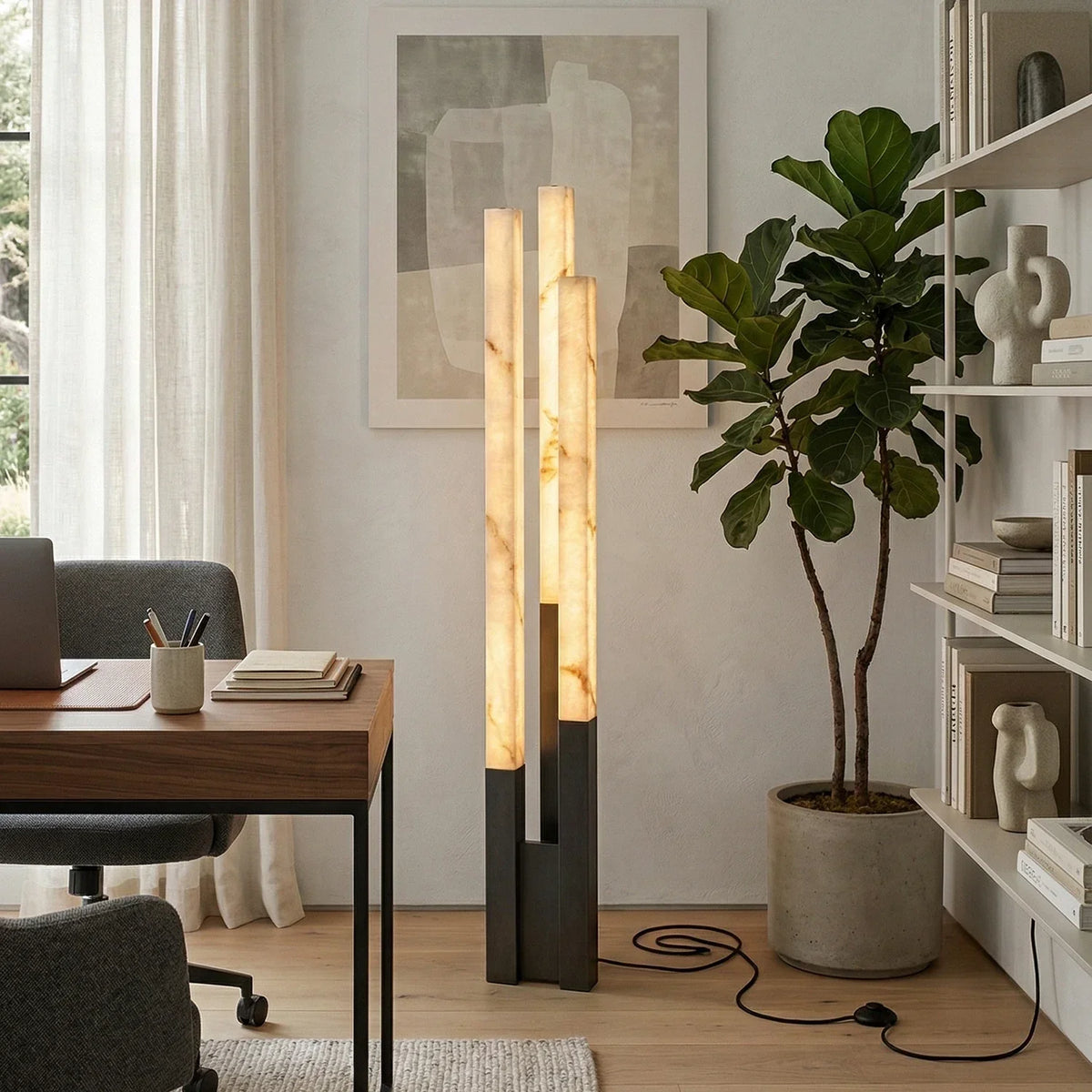 Vertical Geometric Floor Lamp in alabaster for Living Room by AUVIELIGHT