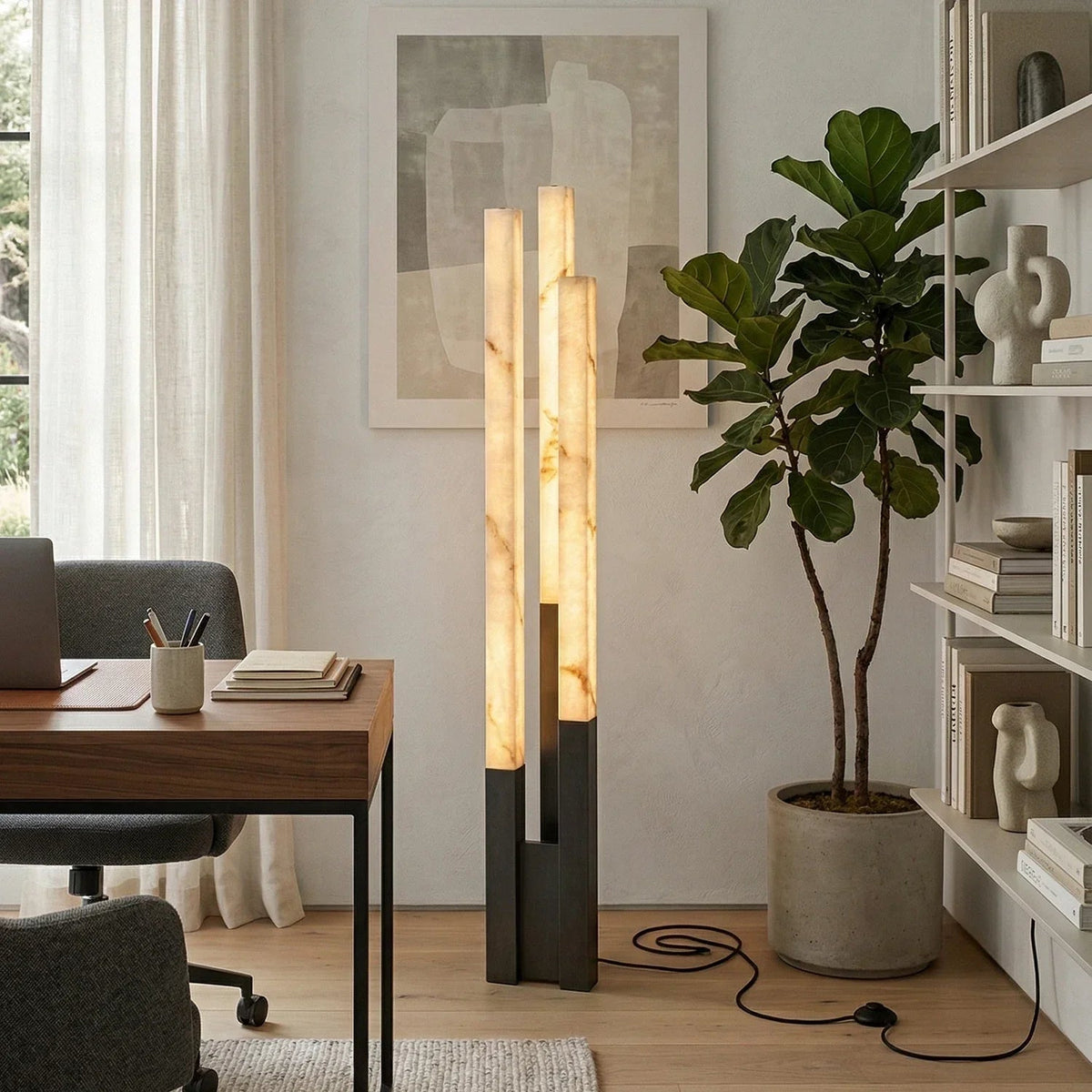 Vertical Geometric Floor Lamp in alabaster for Living Room by AUVIELIGHT