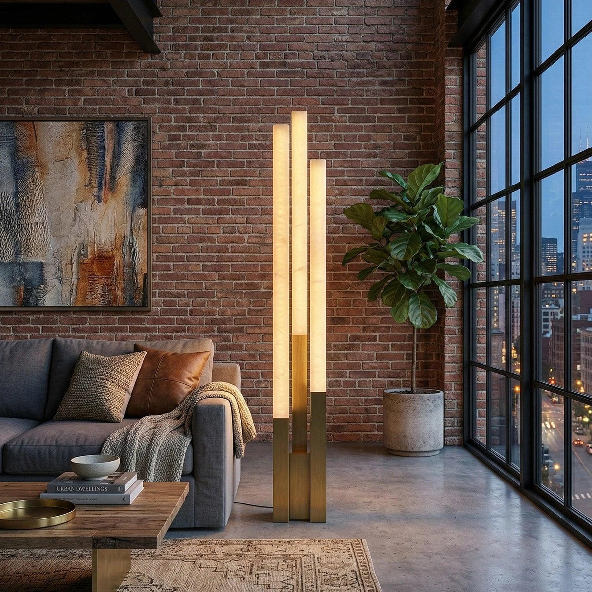 Vertical Geometric Floor Lamp in alabaster for Living Room by AUVIELIGHT