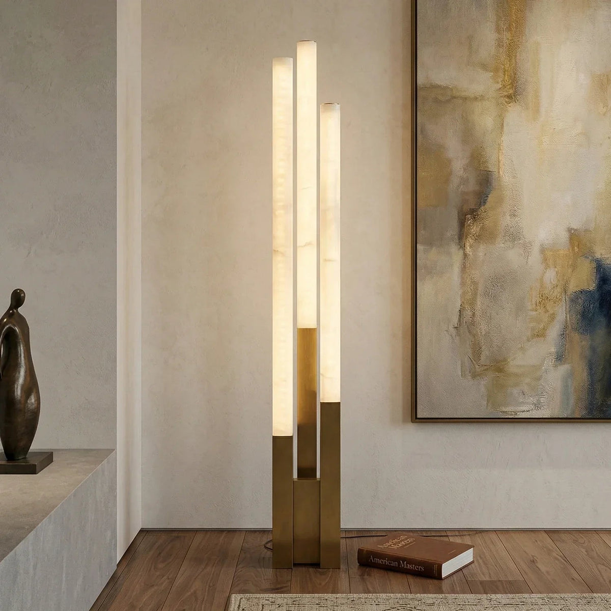Vertical Geometric Floor Lamp in alabaster for Living Room by AUVIELIGHT