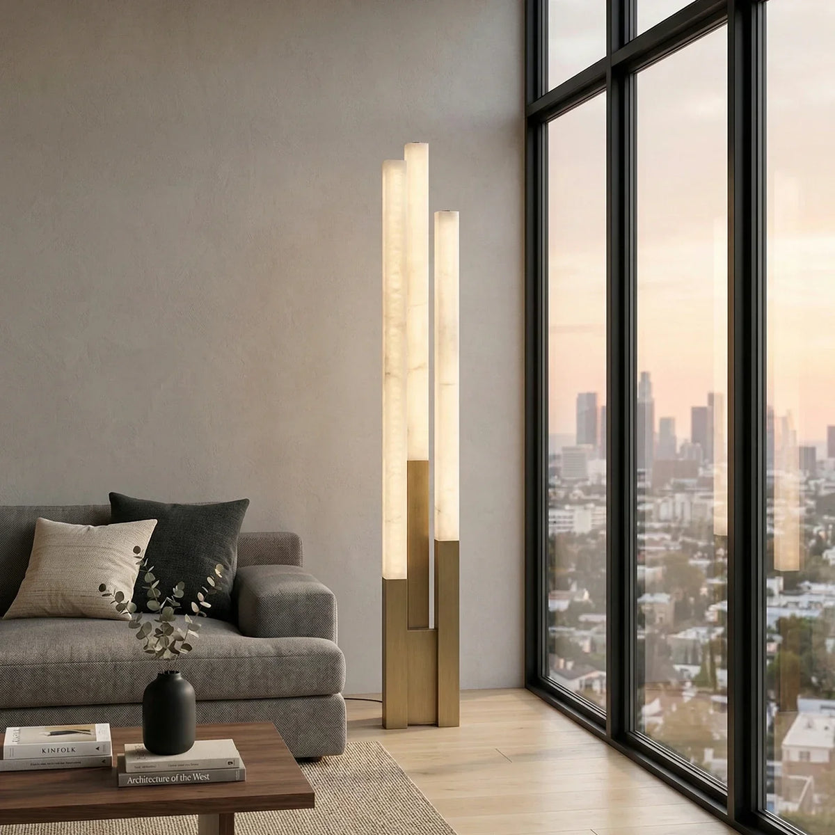 Vertical Geometric Floor Lamp in alabaster for Living Room by AUVIELIGHT