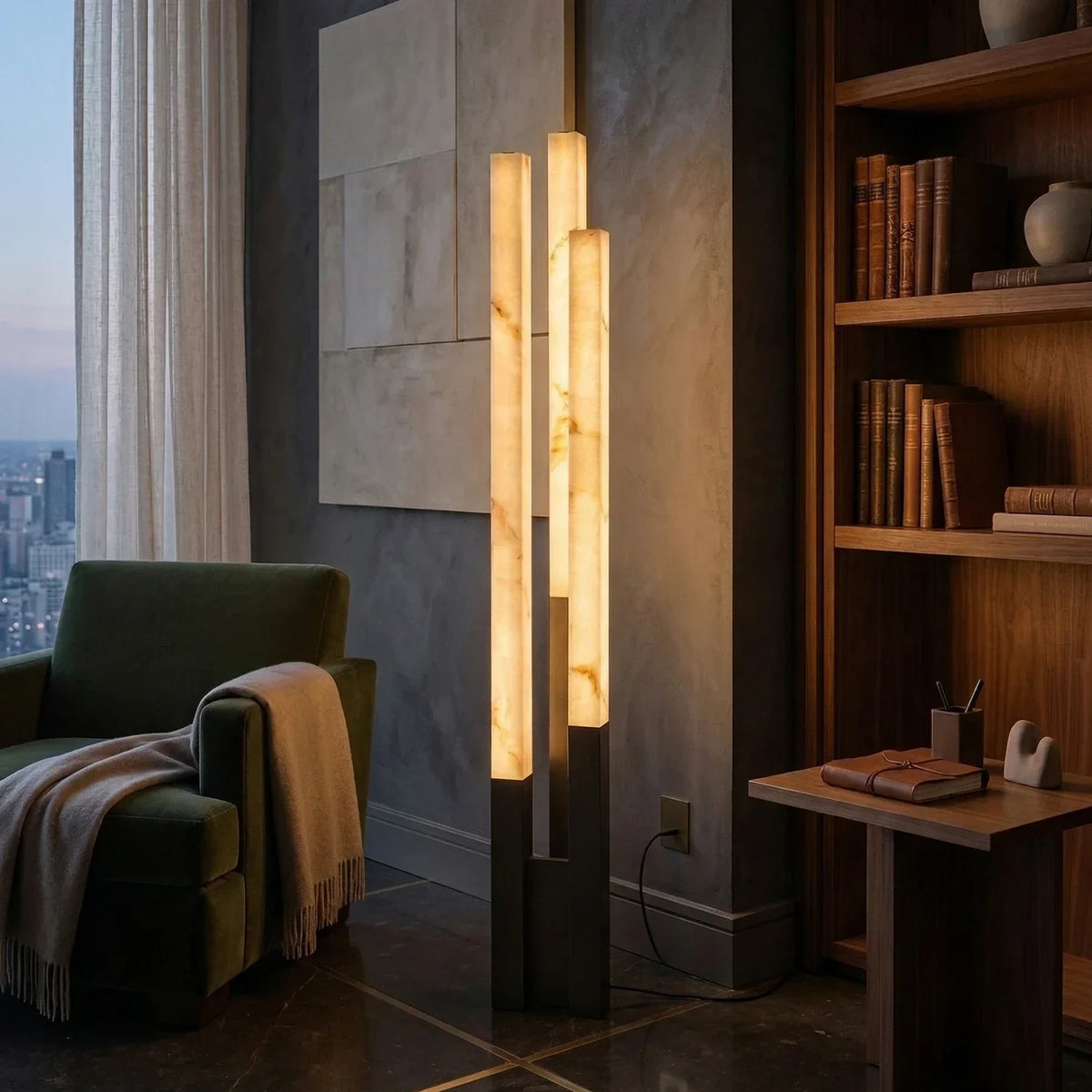 Vertical Geometric Floor Lamp in alabaster for Living Room by AUVIELIGHT