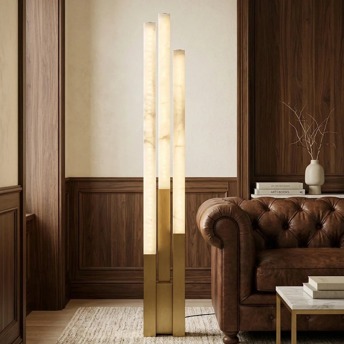 Vertical Geometric Floor Lamp in alabaster for Living Room by AUVIELIGHT