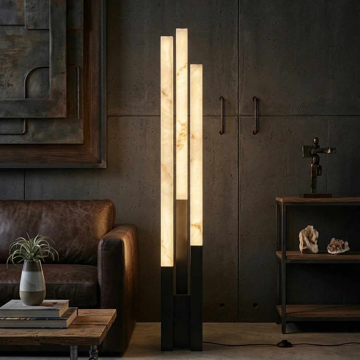 Vertical Geometric Floor Lamp in alabaster for Living Room by AUVIELIGHT