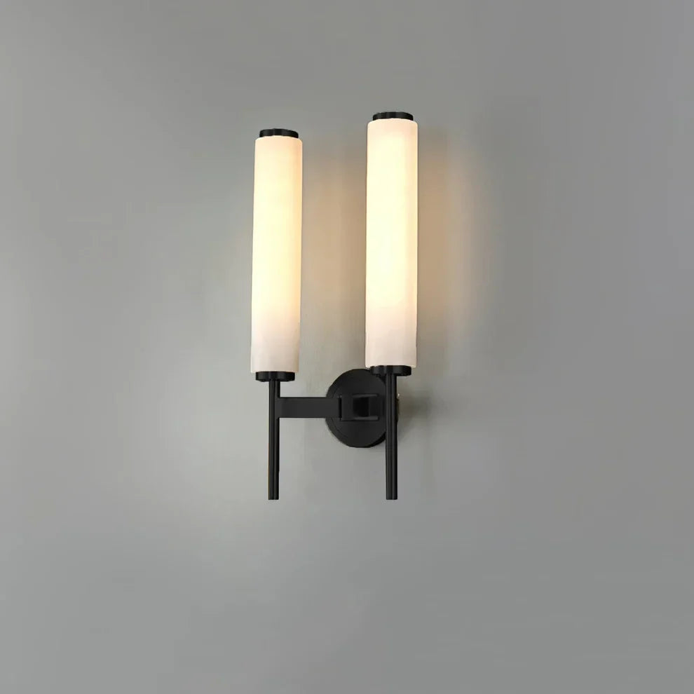 Vertical Wall Light in alabaster for Hallway by AUVIELIGHT, 2 heads D 24.5cm x H 47cm / ∅ 9.6″ x H 18.5″ / Black＆White