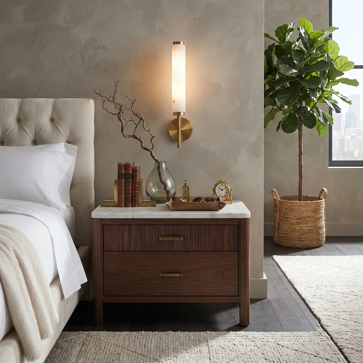 Vertical Wall Light in alabaster for Hallway by AUVIELIGHT