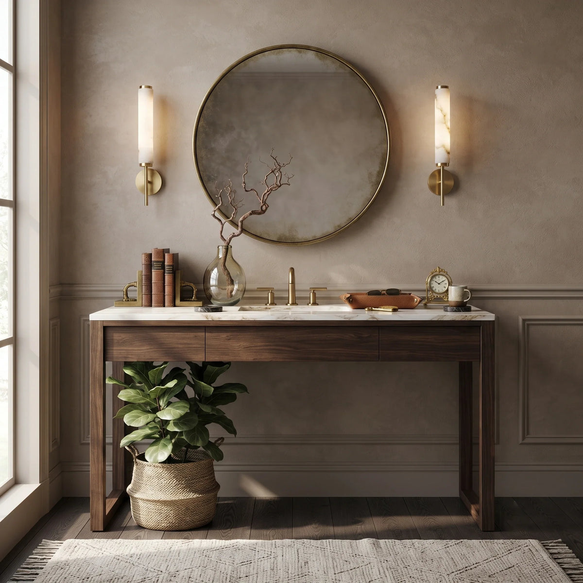 Vertical Wall Light in alabaster for Hallway by AUVIELIGHT