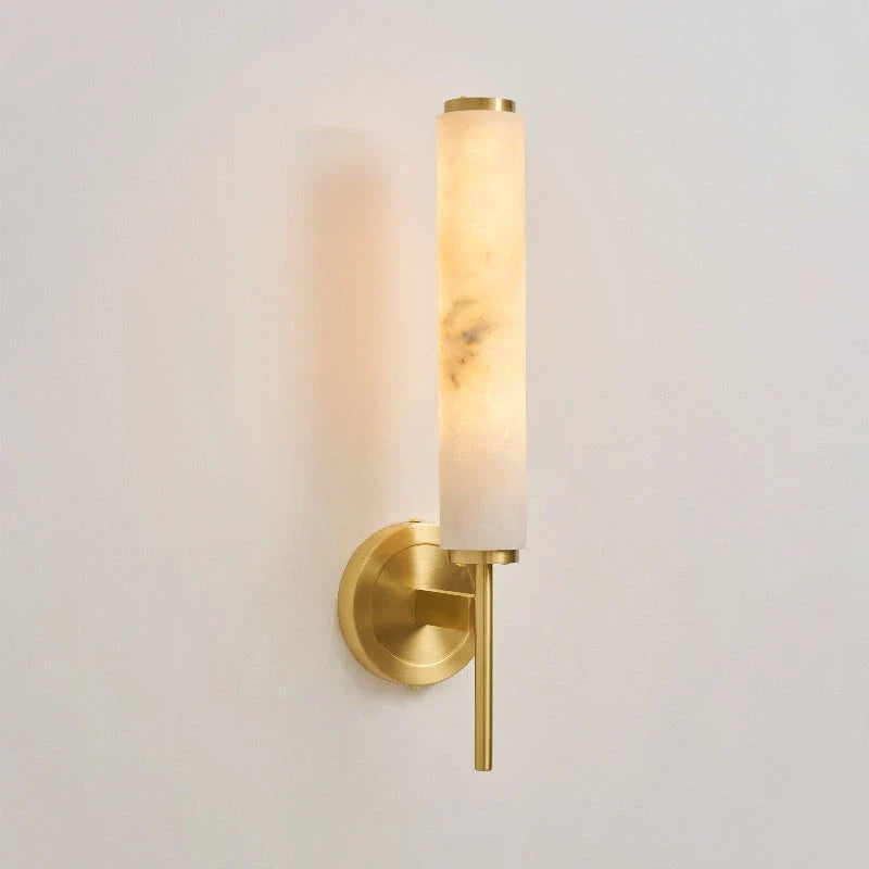 Vertical Wall Light in alabaster for Hallway by AUVIELIGHT, 1 head D 10cm x H 47cm / ∅ 3.9″ x H 18.5″ / Brass＆White