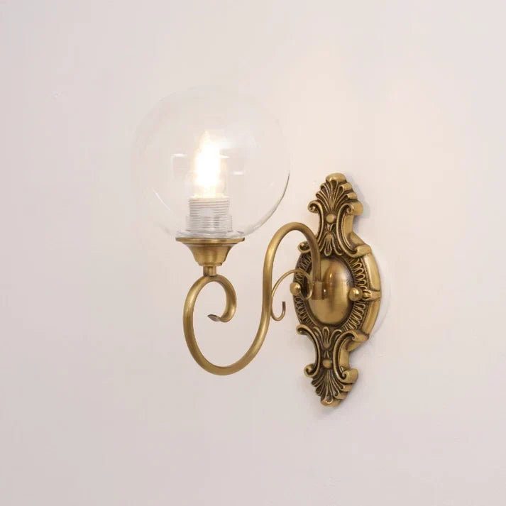 Victorian Wall Sconce in pink brass for Hallway by AUVIELIGHT, D 15cm x W 28cm x H 23cm / ∅ 5.9" x W 11" x H 9.1" / Copper & Clear