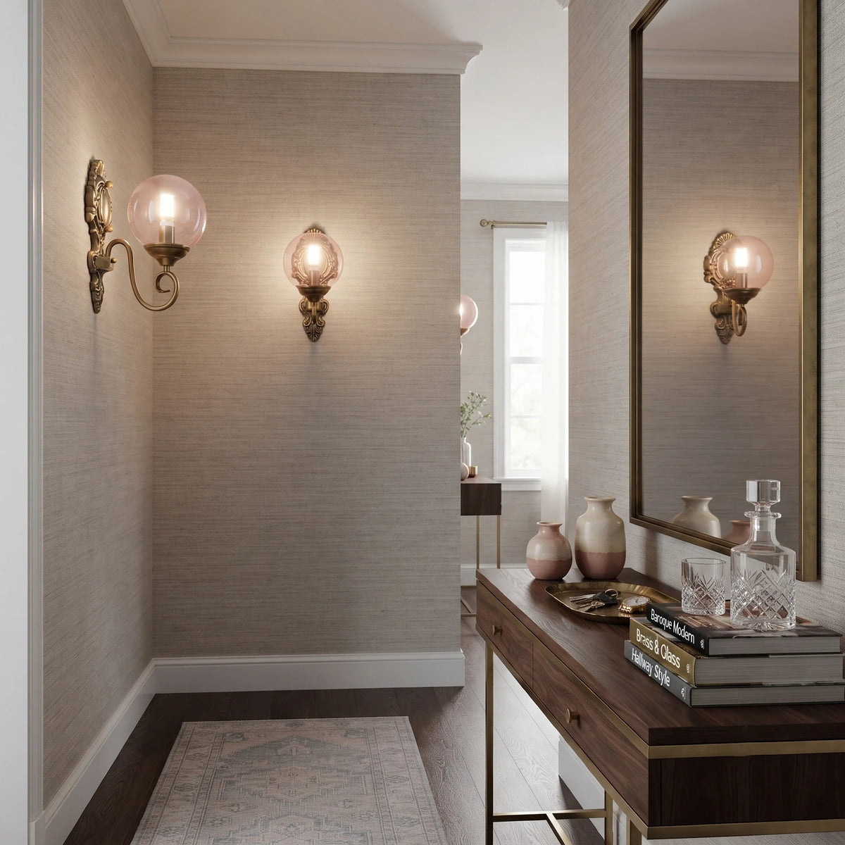 Victorian Wall Sconce in pink brass for Hallway by AUVIELIGHT
