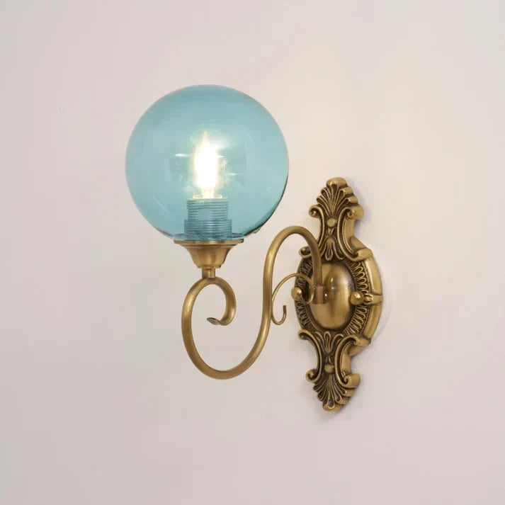 Victorian Wall Sconce in pink brass for Hallway by AUVIELIGHT, D 15cm x W 28cm x H 23cm / ∅ 5.9" x W 11" x H 9.1" / Copper & Blue