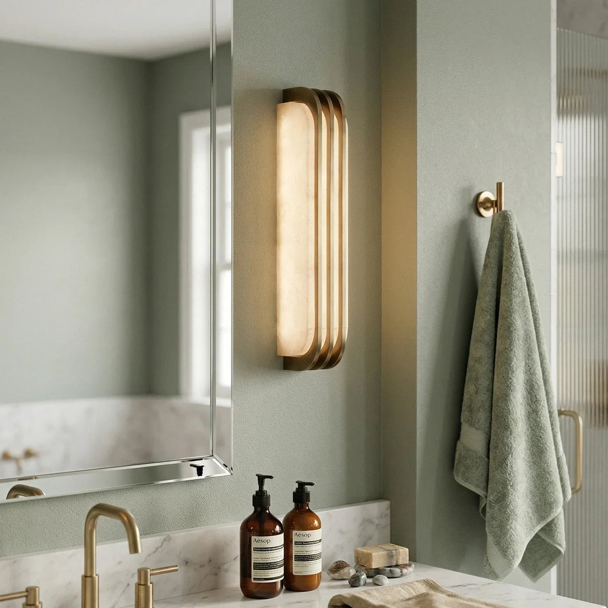 Virex Layered Wall Sconce in alabaster for Hallway by AUVIELIGHT
