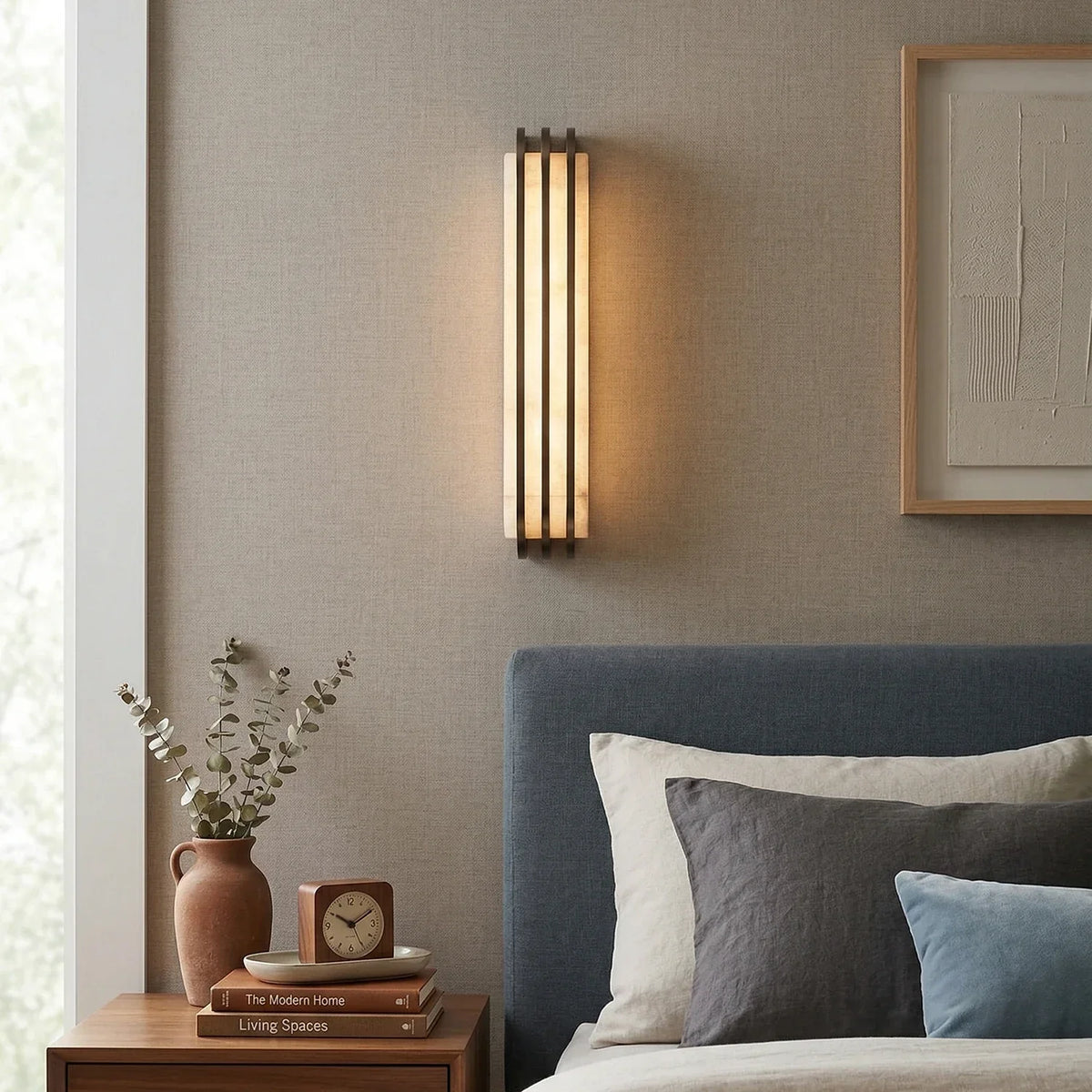 Virex Layered Wall Sconce in alabaster for Hallway by AUVIELIGHT