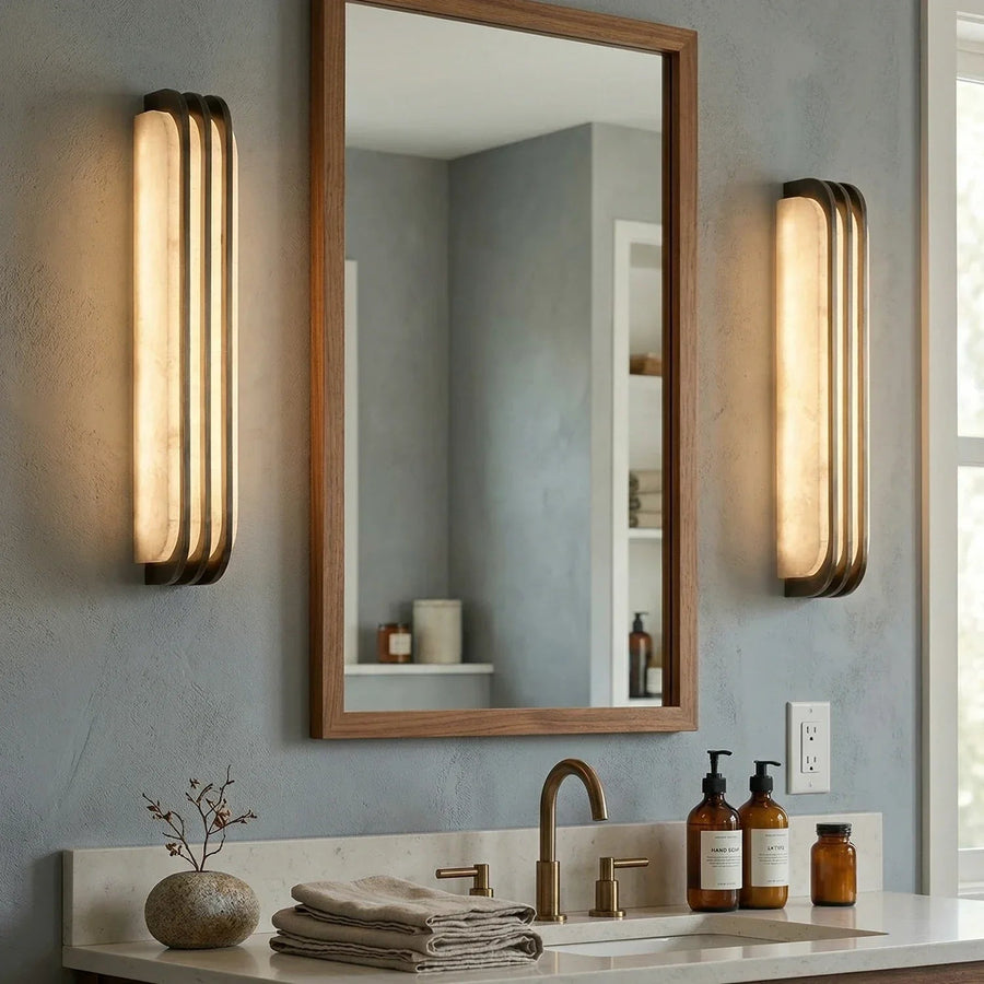 Virex Layered Wall Sconce in alabaster for Hallway by AUVIELIGHT