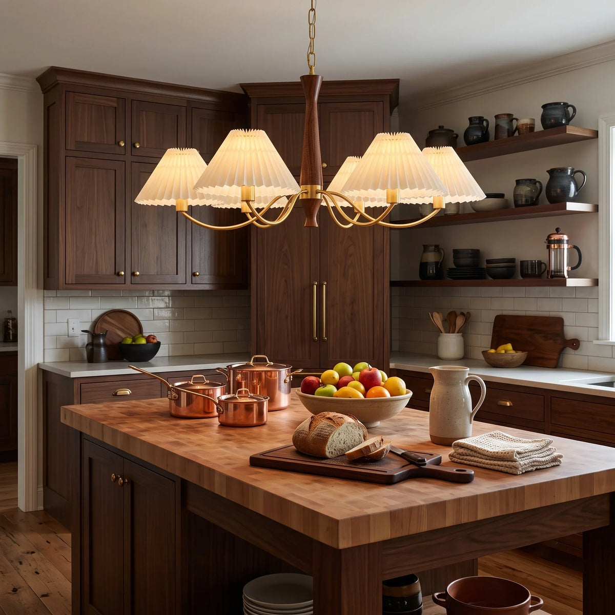 Pleated Chandelier in walnut for Dining Room by AUVIELIGHT