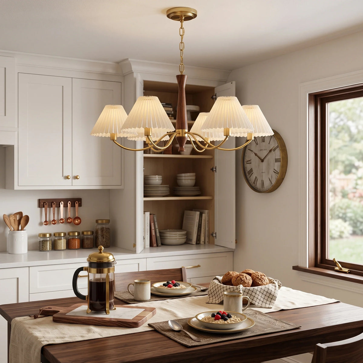 Pleated Chandelier in walnut for Dining Room by AUVIELIGHT