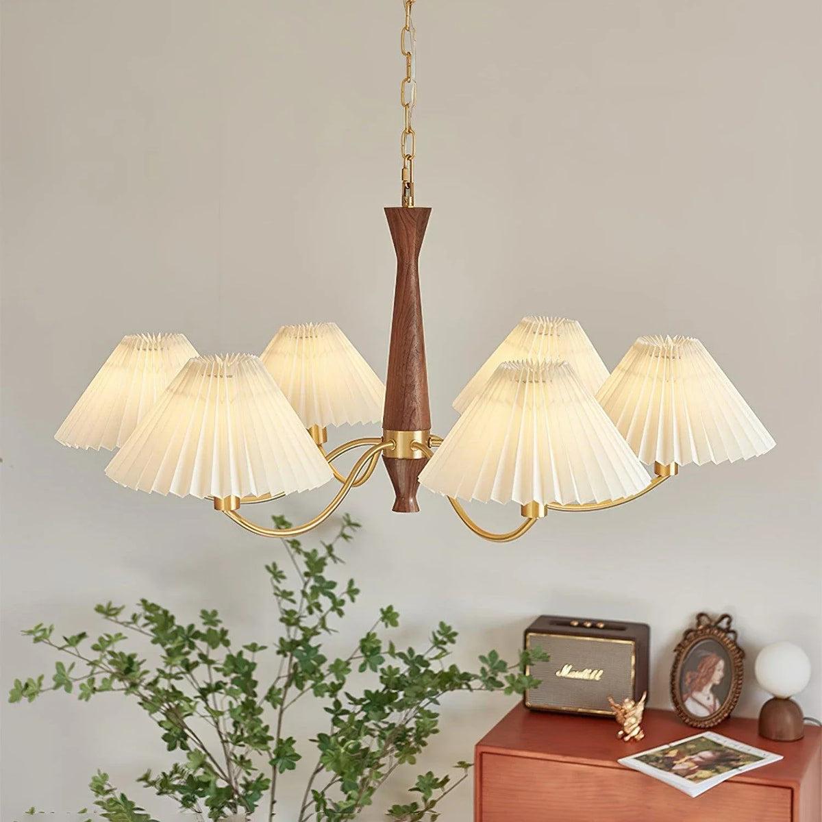 Pleated Chandelier in walnut for Dining Room by AUVIELIGHT