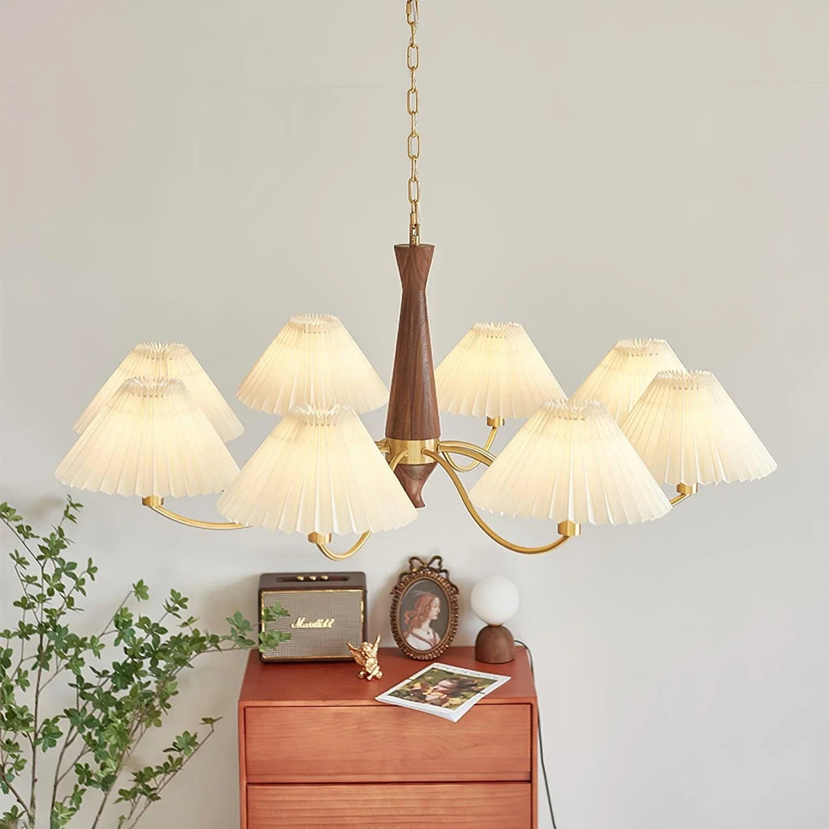 Pleated Chandelier in walnut for Dining Room by AUVIELIGHT