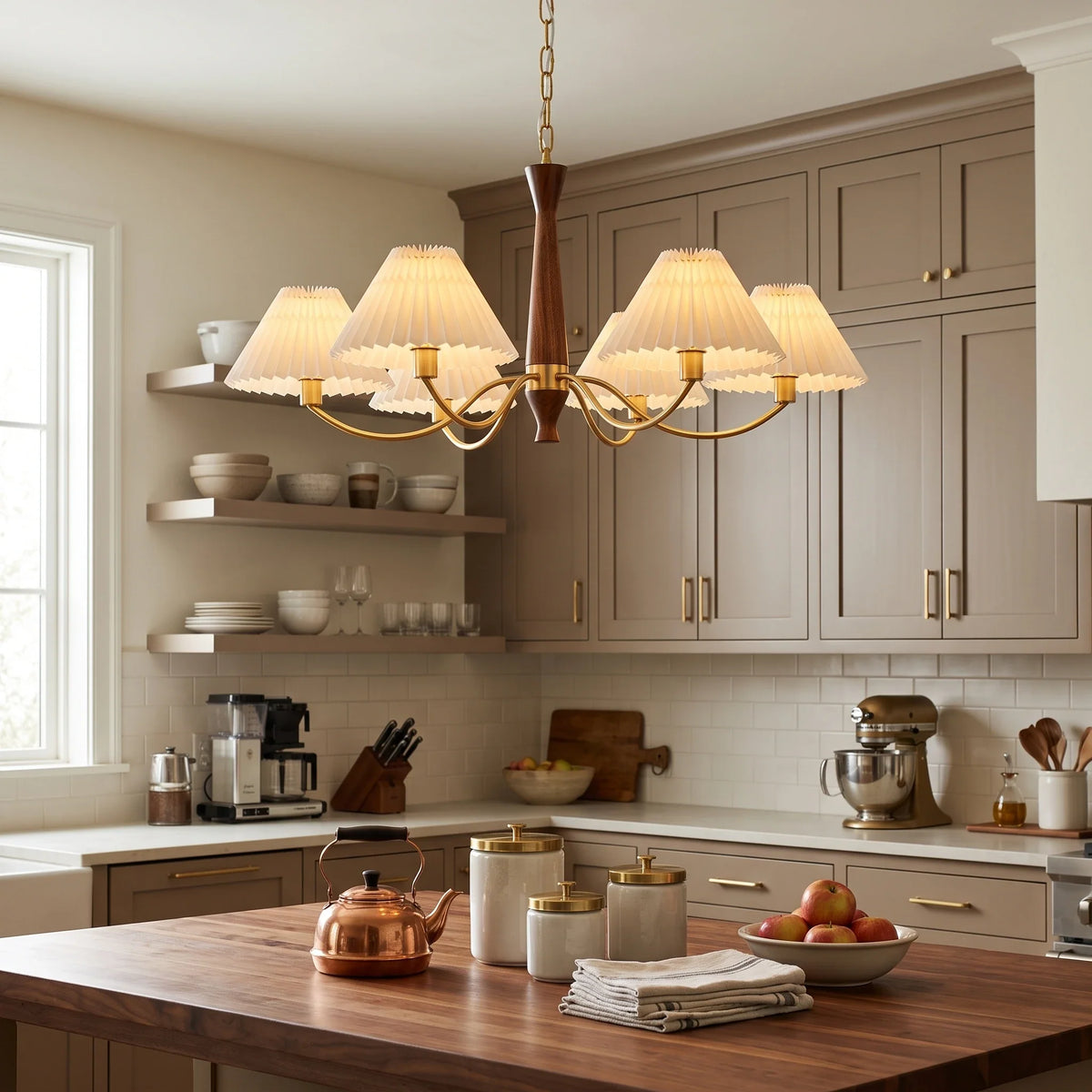Pleated Chandelier in walnut for Dining Room by AUVIELIGHT