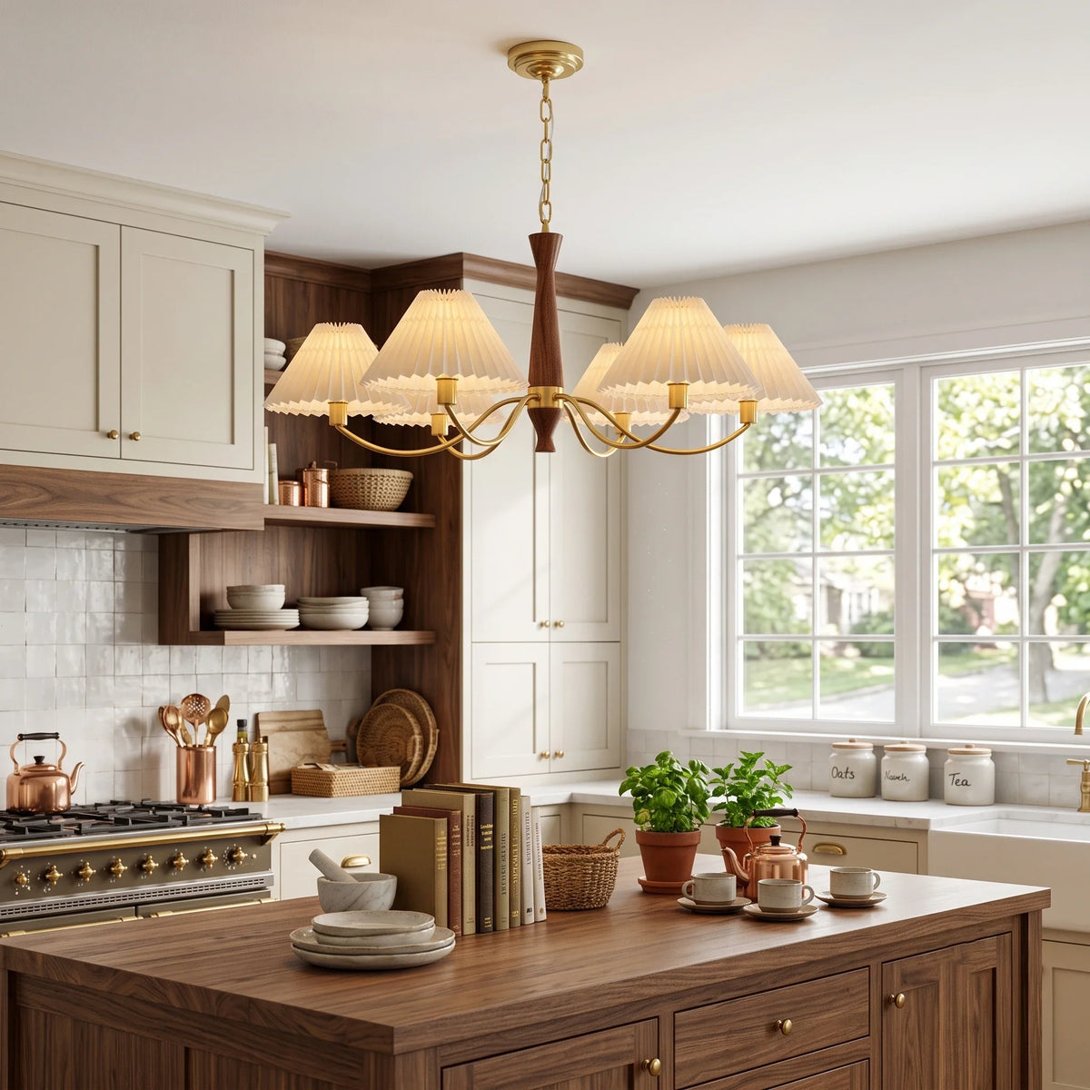 Pleated Chandelier in walnut for Dining Room by AUVIELIGHT