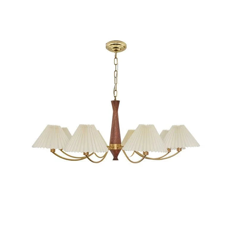 Pleated Chandelier in walnut for Dining Room by AUVIELIGHT, 8 heads ∅ 45.3" x H19.7" /Dia 115cm x H 50cm / Walnut & Beige & Gold